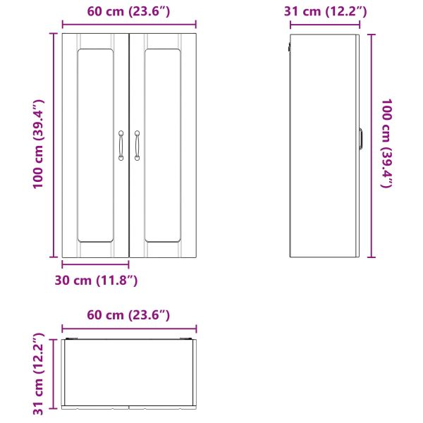 Стенен стъклен шкаф LUCCA Бял гланц 60 x 31 x 100 см