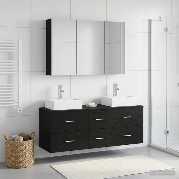 Комплект мебели за баня 4 pcs Черен дъб