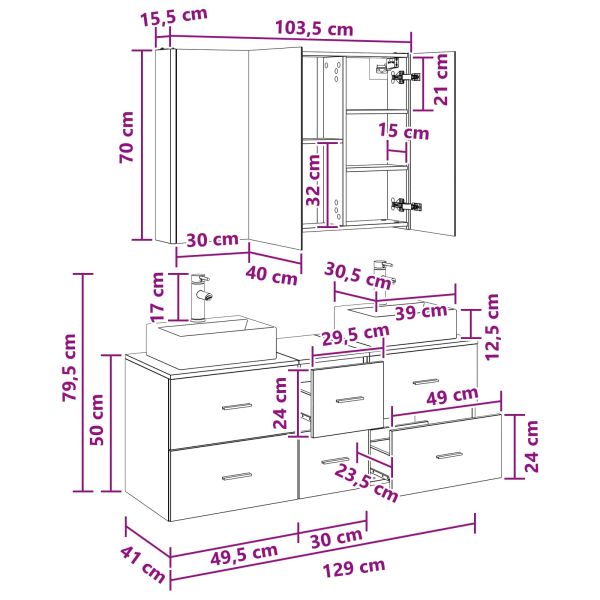 Комплект мебели за баня 4 pcs Черен дъб