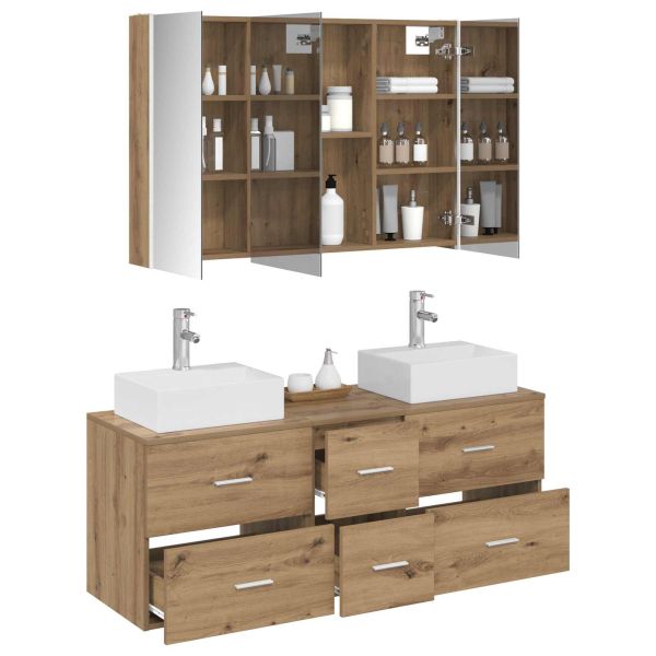 Комплект мебели за баня 4 бр. Дъб артизан