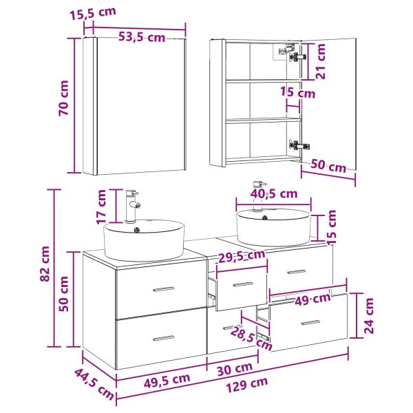 Комплект мебели за баня 5 pcs Черен дъб