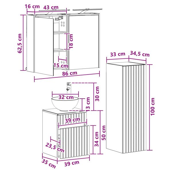 Комплект мебели за баня 4 pcs Дъб сонома