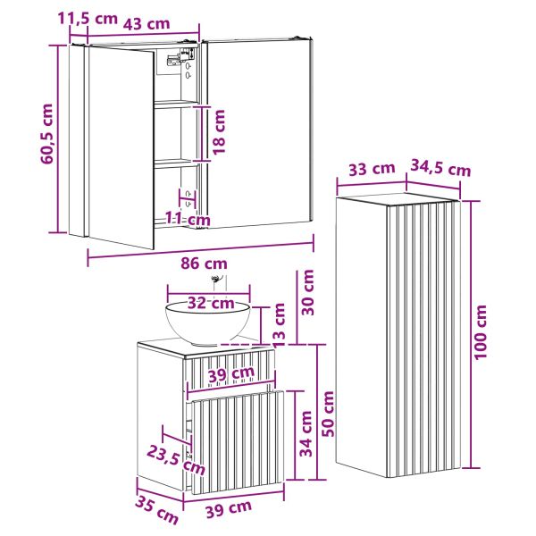 Комплект мебели за баня 4 pcs Опушен дъб