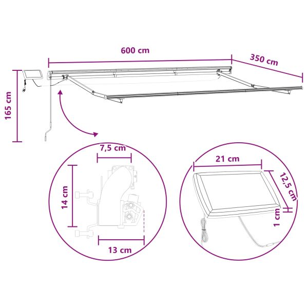 Прибираща се тента Пясък 600 × 350 cm Тъкан и алуминий