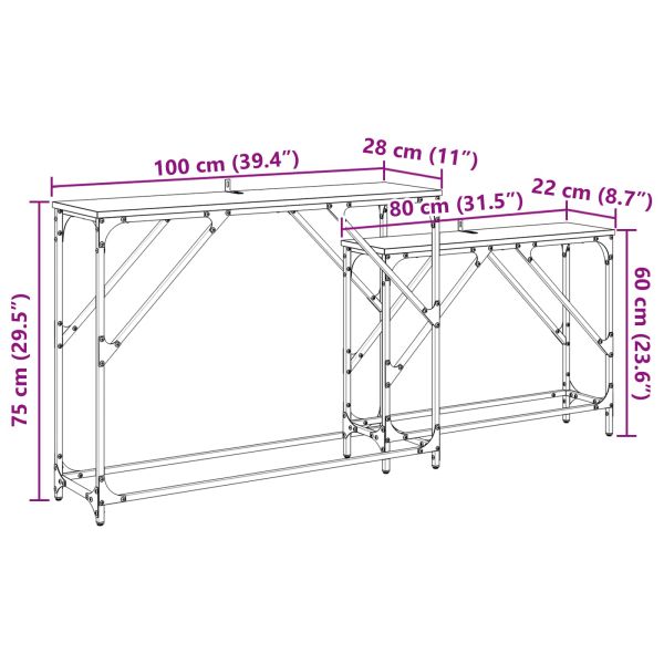 Конзолна маса 2 pcs Старо дърво 100 x 28 x 75 см