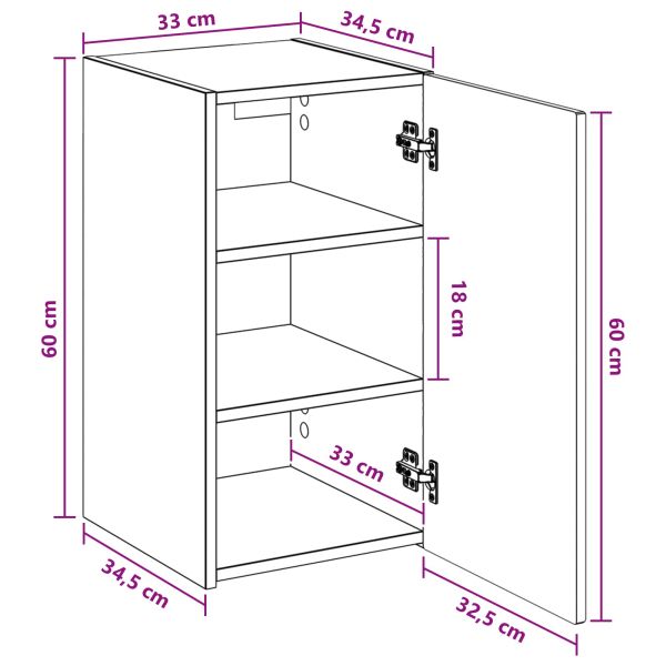 Стенно Баня Кабинет Опушен дъб 33 x 34,5 x 60 см