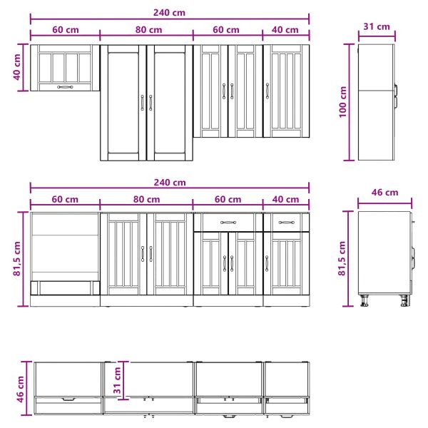 Кухненски единица LUCCA 8 pcs Черно Инженерна дървесина