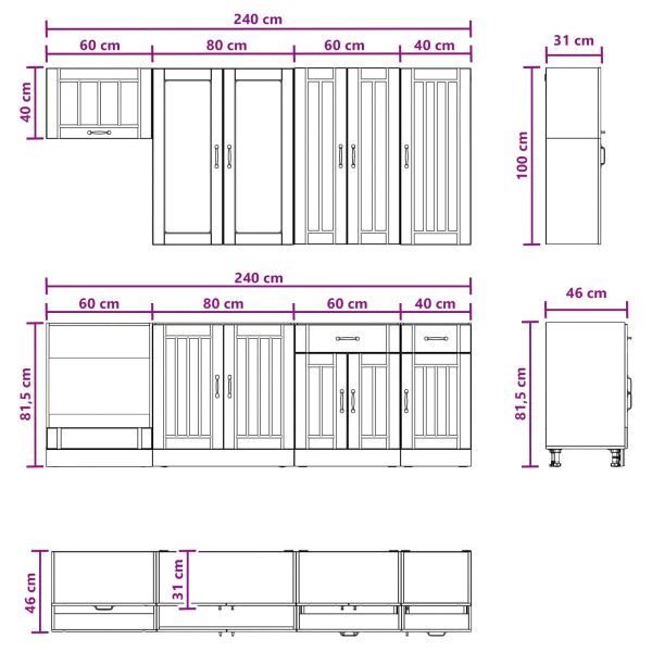 Кухненски единица LUCCA 8 pcs Черно Инженерна дървесина