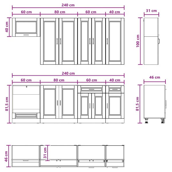 Кухненски единица PORTO 8 pcs Черно Инженерна дървесина