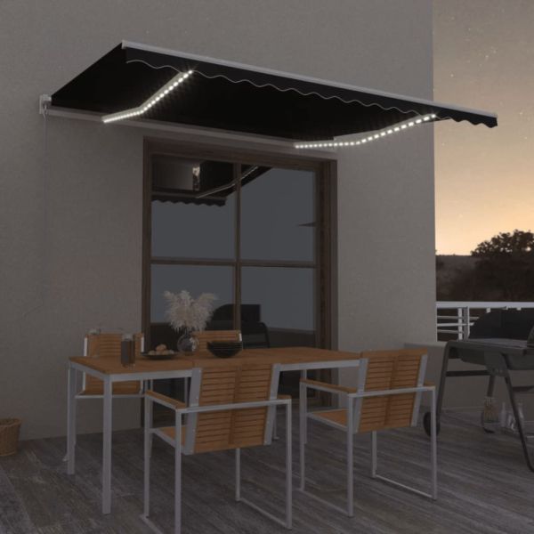 Ръчно прибиращ се сенник с LED, 400x300 см, антрацит