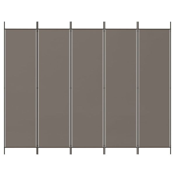 Параван за стая, 5 панела, антрацит, 250x200 cм, текстил