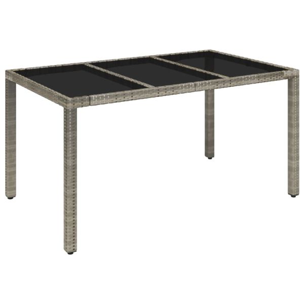 Градинска маса със стъклен плот сива 150x90x75 см полиратан