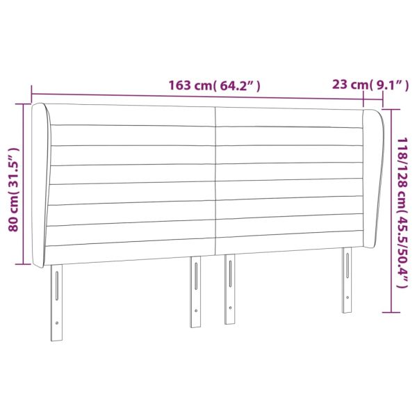 Горна табла за легло с уши, тъмносива, 163x23x118/128 см,кадифе