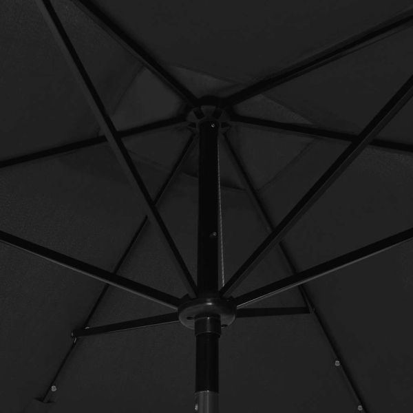 Градински чадър с LED и стоманен прът, черен, 2x3 м