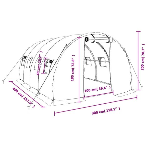 Оранжерия със стоманена рамка, бяла, 12 м², 4x3x2 м