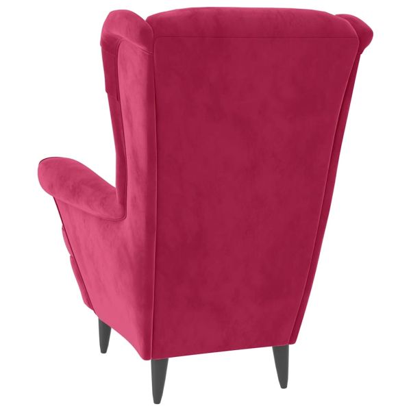 Фотьойл Wingback с табуретка, виненочервен, кадифе