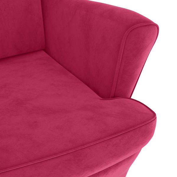 Фотьойл Wingback с табуретка, виненочервен, кадифе