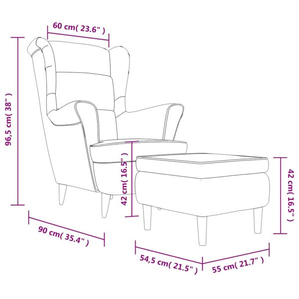 Фотьойл Wingback с табуретка, виненочервен, кадифе