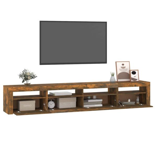 ТВ шкаф с LED осветление, опушен дъб, 240x35x40 см