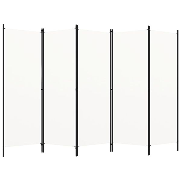 Параван за стая, 5 панела, бял, 250x180 см