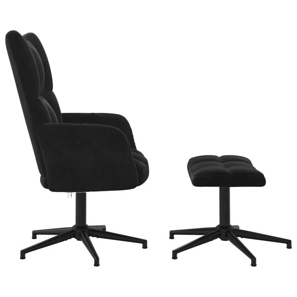 Стол за релакс с табуретка, черен, кадифе