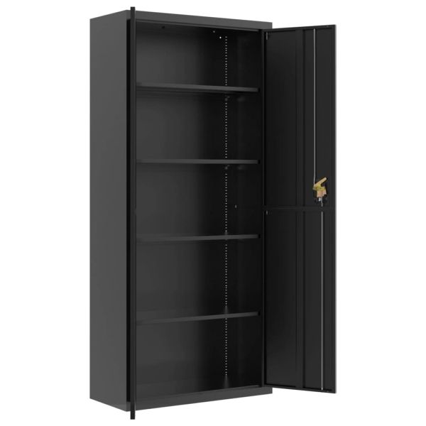Шкаф за папки черен 90x40x200 см стомана