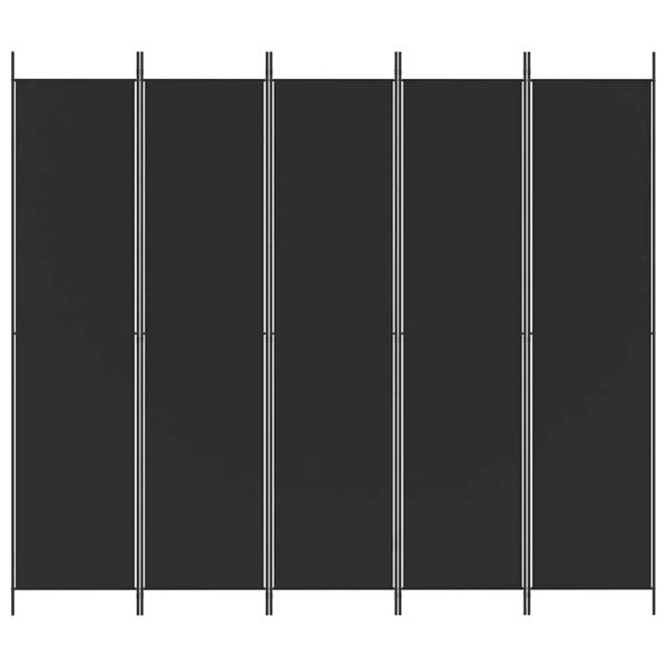 Параван за стая, 5 панела, черен, 250x220 см, текстил