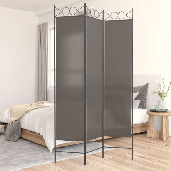 Параван за стая, 3 панела, антрацит, 120x200 cм, текстил