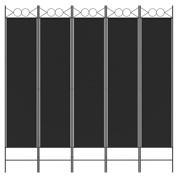 Параван за стая, 5 панела, черен, 200x200 см, текстил
