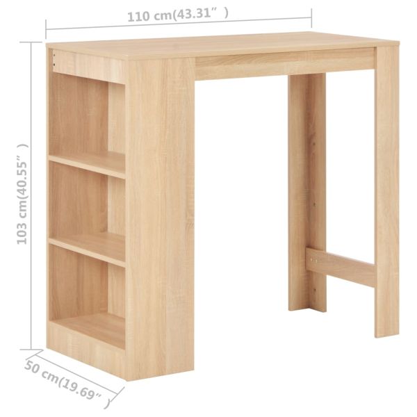 Бар маса с рафт, дъб, 110x50x103 см
