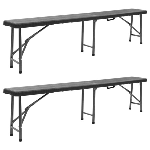 Сгъваеми градински пейки, 2 бр, 180 см, HDPE, черни