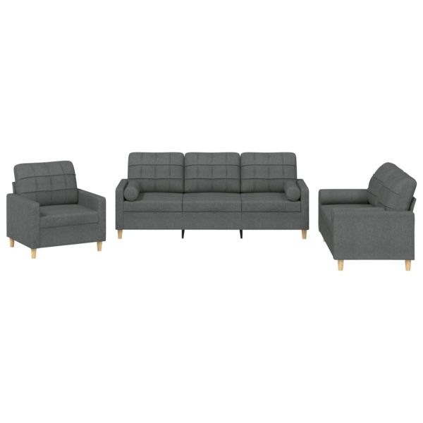 Комплект дивани 3 части с възглавници тъмносив текстил