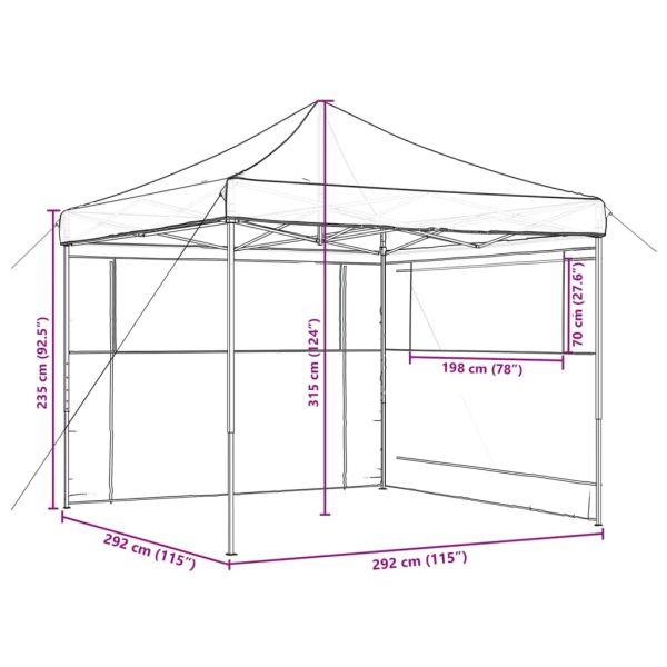 Сгъваема парти шатра pop-up с 2 странични стени бордо