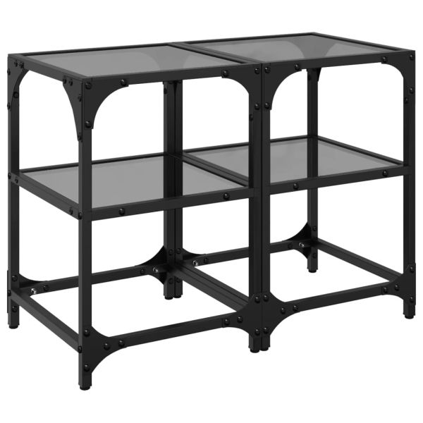 Маси за кафе с черен стъклен плот 2 бр 30x30x45 см стомана