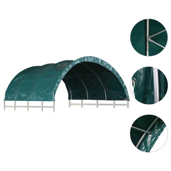 Навес за животни, PVC, 3,7x3,7 м, зелен