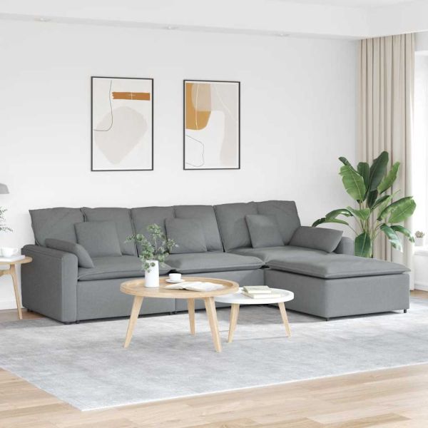 Модулен диван с табуретка и възглавници, светлосив
