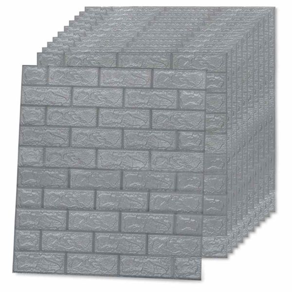 3D тапети Тухли, самозалепващи се, 20 бр, антрацит