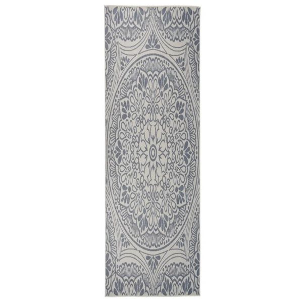 Градински плоскотъкан килим, 80x250 см, синя шарка