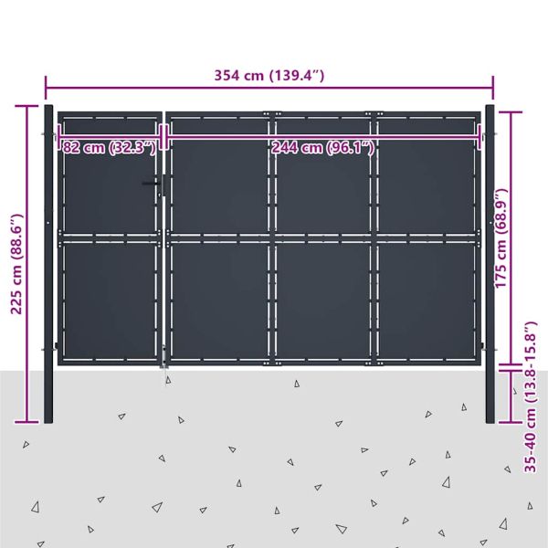 Градинска порта от стомана 350x175 см, антрацит