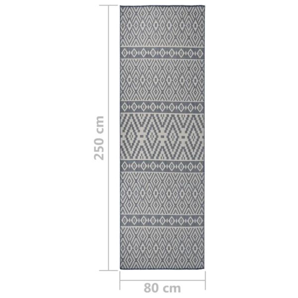 Градински плоскотъкан килим, 80x250 см, сини шевици