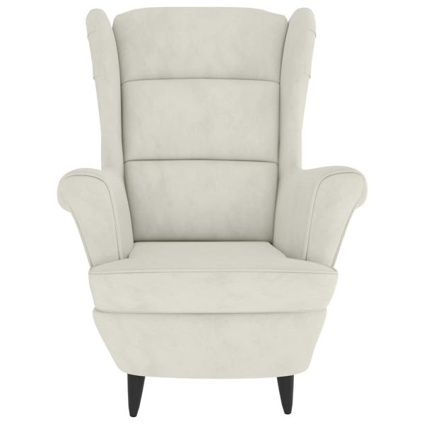 Фотьойл Wingback с табуретка, кремав, кадифе