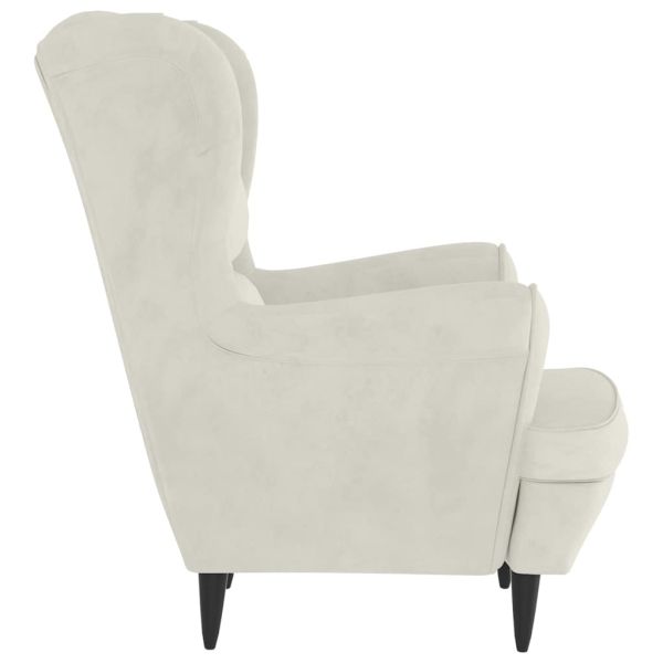 Фотьойл Wingback с табуретка, кремав, кадифе