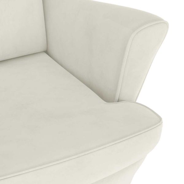 Фотьойл Wingback с табуретка, кремав, кадифе