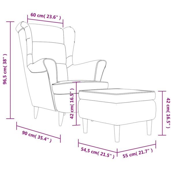 Фотьойл Wingback с табуретка, кремав, кадифе