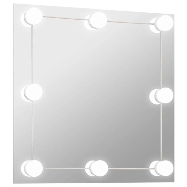 Стенно огледало с LED лампи, квадратно, стъкло