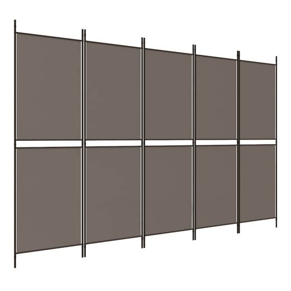 Параван за стая, 5 панела, антрацит, 250x180 cм, текстил