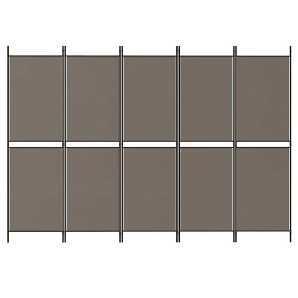 Параван за стая, 5 панела, антрацит, 250x180 cм, текстил