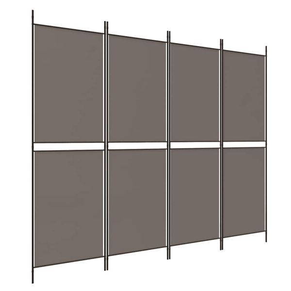 Параван за стая, 4 панела, антрацит, 200x220 cм, текстил