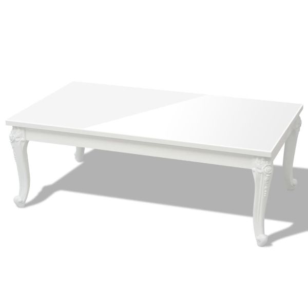 Маса за кафе, 115x65x42 cм, силен гланц, бяла