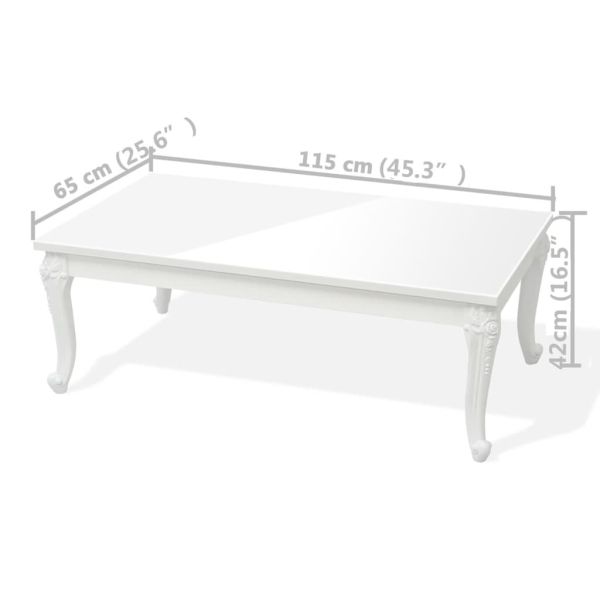 Маса за кафе, 115x65x42 cм, силен гланц, бяла